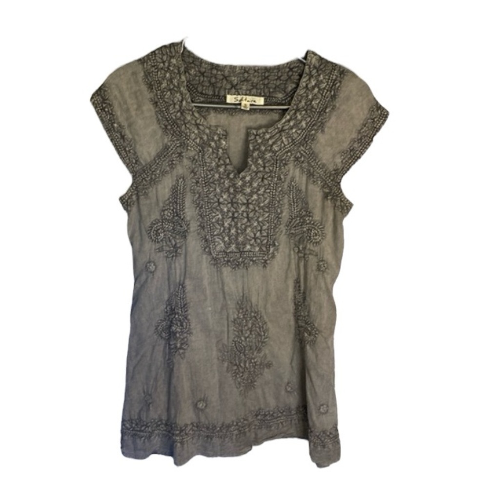 Solitaire Grey Embroidered Bohemian Cotton Top Size S